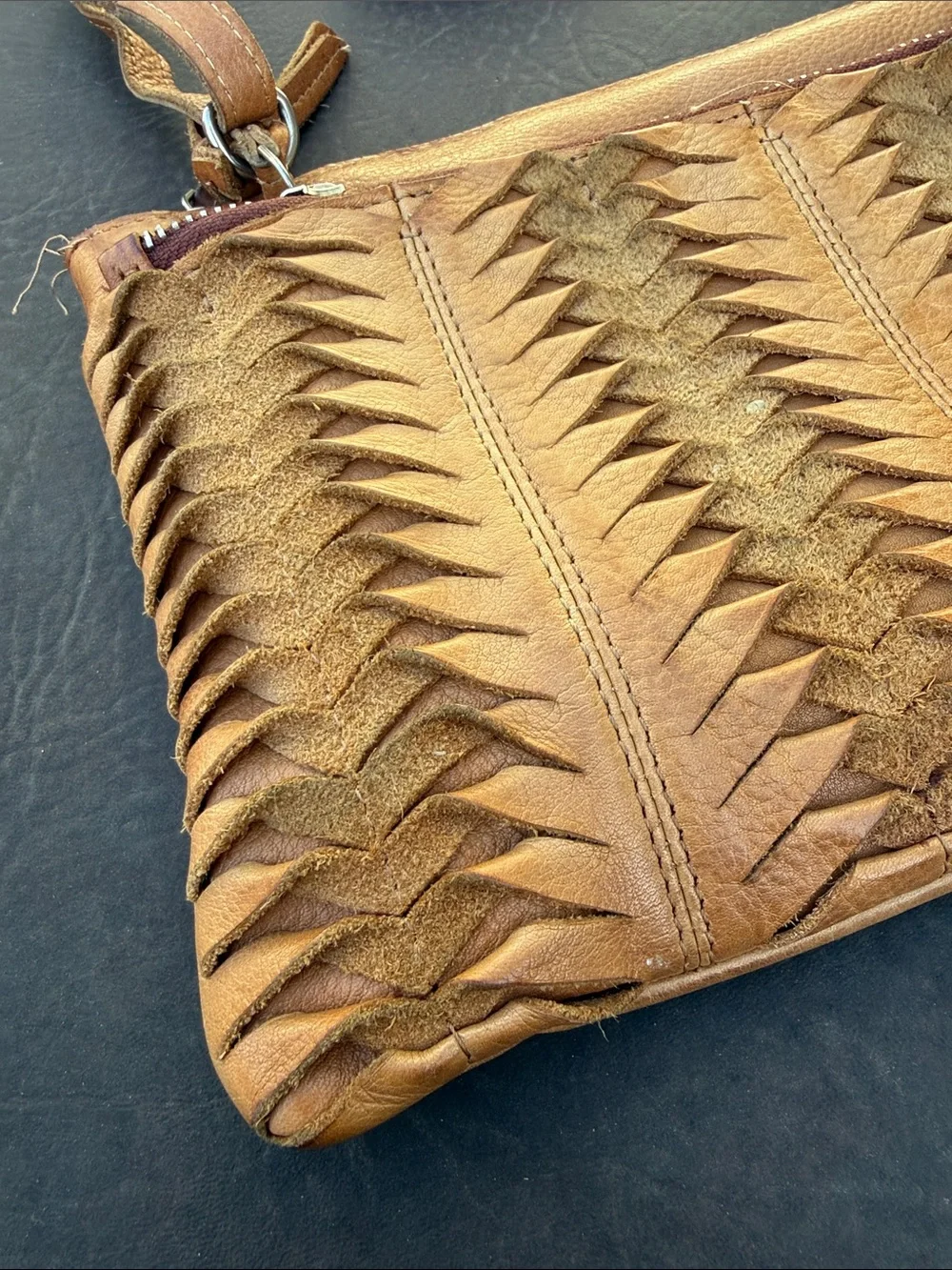 latico Tan Woven Leather Crossbody Bag purse